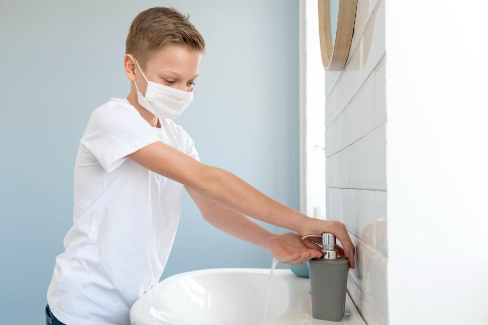 Close-up of a person using a plunger on a bathroom sink drain — clear, well-lit, showing the correct technique with both hands on the handle.