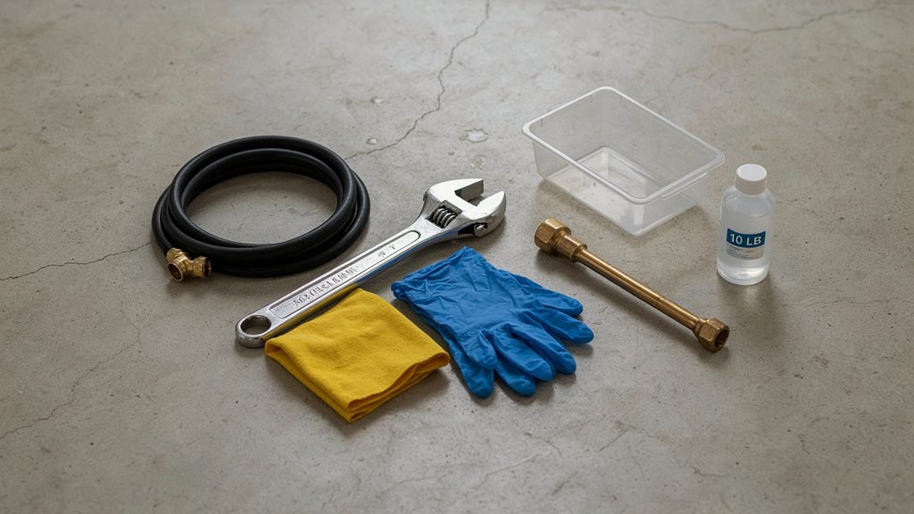 A flashlight and multimeter used to inspect a water softener control valve and brine tank.